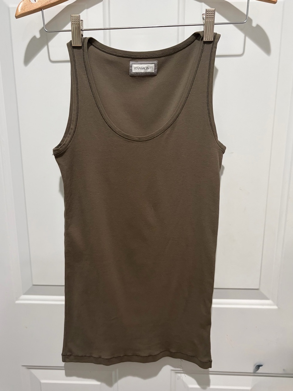Rivamonti Olive/Mushroom color Ribbed Scoop Neck Tank S Top, Italy, Large